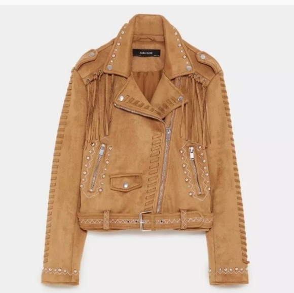 Zara Faux Suede Southwest Studded Moto Jacket L - Picture 3 of 8